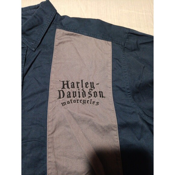 Harley Davidson Button Up Short Sleeve Shirt Men's XL Blue/Gray Skulls - Picture 3 of 7